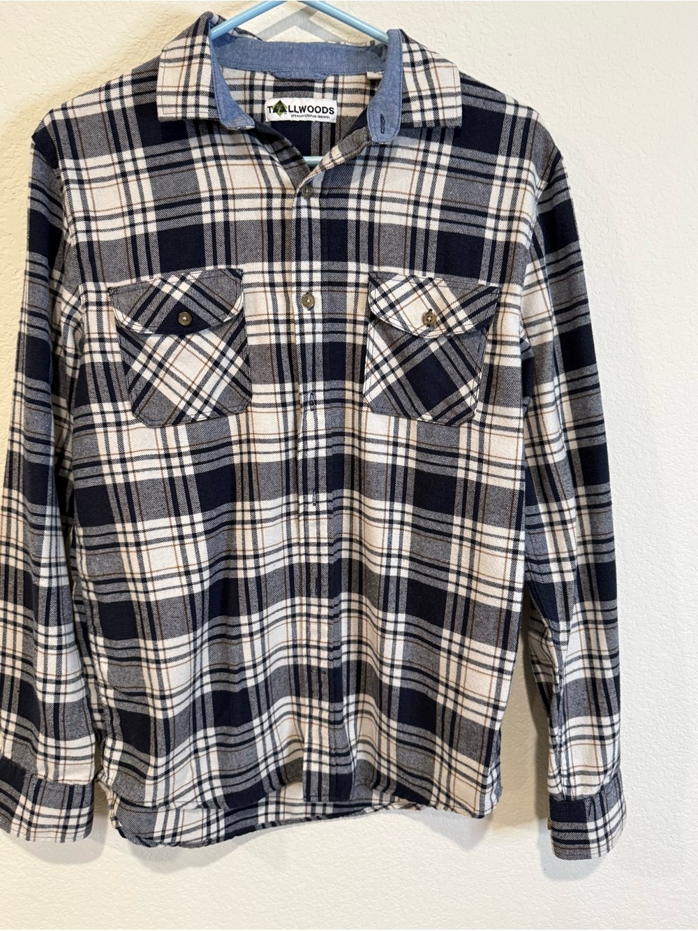 Tallwoods Men’s Navy & White Plaid Button-Down Shirt
